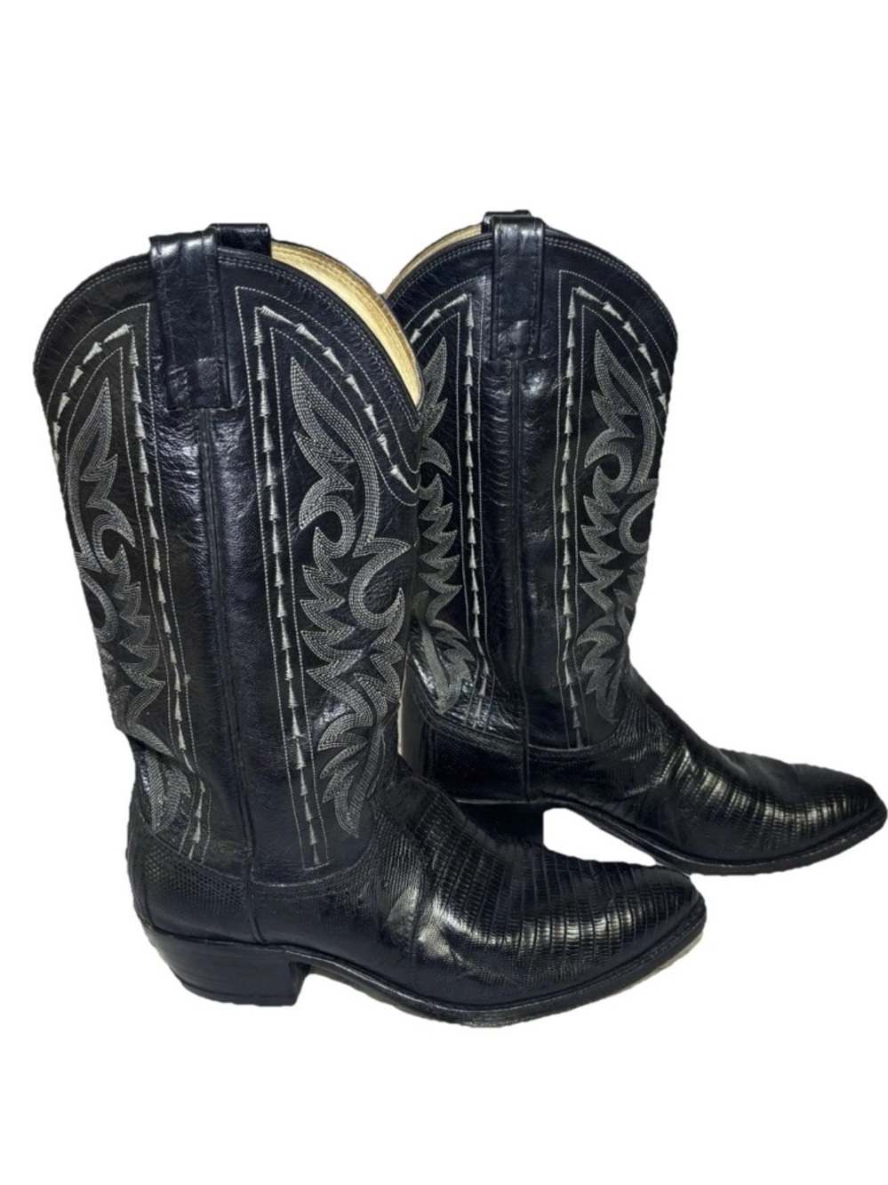 Dan Post Men's Exotic Black Lizard Western Cowboy boots size 8D  16830 Vintage